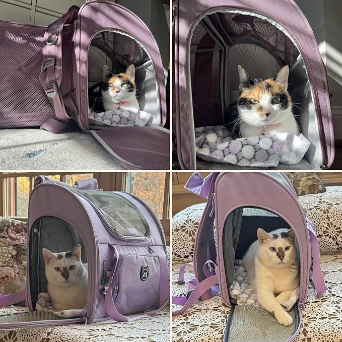 Expandable Cat Carrier Backpack for Large Cats - Airline Approved Pet Carrier Backpack for Small Dogs, Hiking & Travel, Waterproof with Breathable Mesh, 14lbs Capacity (Lavender, Standard)