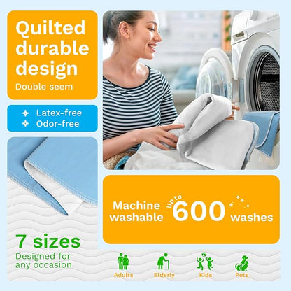 Washable Underpads - Large Pads for use as Incontinence Bed Pads, Reusable Pet Pads, Great for Dogs, Cats, Bunny, Seniors Bed Pad (Pack of 4 - 34x36)