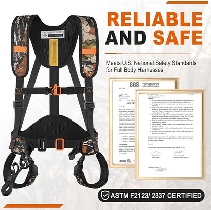 Tree Stand Harness, Hunter Safety System with Whistle Aid, Adjustable Lightweight Hunting Harness for Hunting M/L/XL