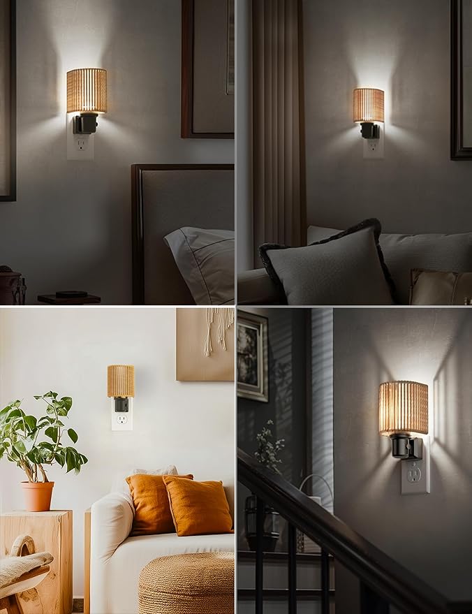 L LOHAS LED Night Lights Plug into Wall, Boho Night Light, 2 Pack, Decorative Bohemian Night Lights, Dimmable 0-100LM, Daylight White, Light Sensor, Vintage NightLight Farmhouse for Bedroom Bathroom