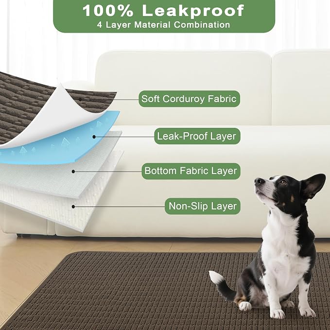 Washable Pee Pads for Dogs Puppy Pad, Coffee 60”x60” 1 Pack | High Absorbent Dog Pee Pad Leak Proof Cat Rugs, Reusable Non Slip Pet Mat, Wee Wee Pads for Training, Crate and Floor