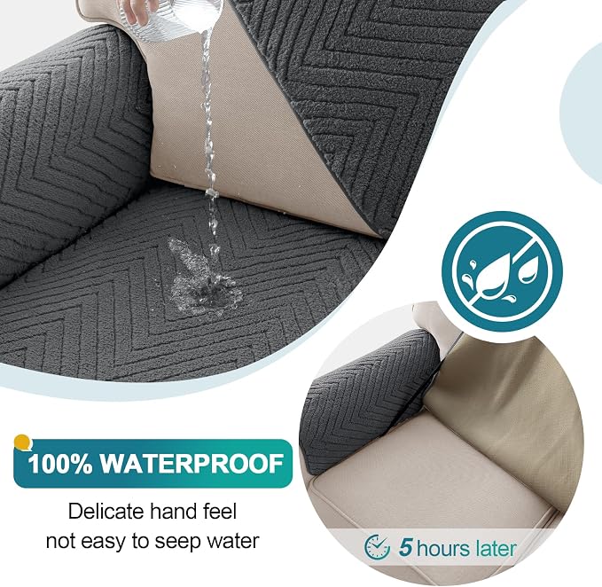 Turquoize Waterproof Couch Cover for Dogs Fuzzy Pet Couch Covers for Sofa Thick Dog Bed Cover Non-Slip Sofa Covers for 3 Cushion Couch Protector Slipcover Pet Friendly (Grey, 36" x 63")