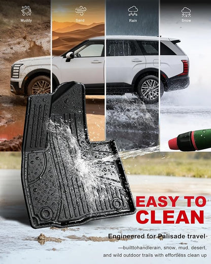 Floor Mats Compatible with 2026 Hyundai Palisade 7/8 Seats Gasoline (Not Hybrid)- Custom Fit TPE Anti-Slip Floor Lienrs - All Weather Floor Mats for Palisade 2026 Accessories Black