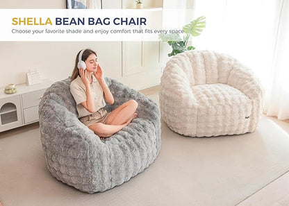 MAXYOYO Giant Bean Bag Chair for Adults, Stuffed Shell-Shaped Large Bean Bag Couch, Cozy Living Room Chair with Filler, Floor Sofa Lazy Sofa for Bedroom Living Room, Grey