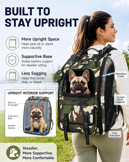 Dog Backpack Carrier with Ergonomic Support, Padded Straps and Ventilation, Hiking Pet Backpack with Safety Tethers, Reflective Trim and Waist Support, Up to 22lbs