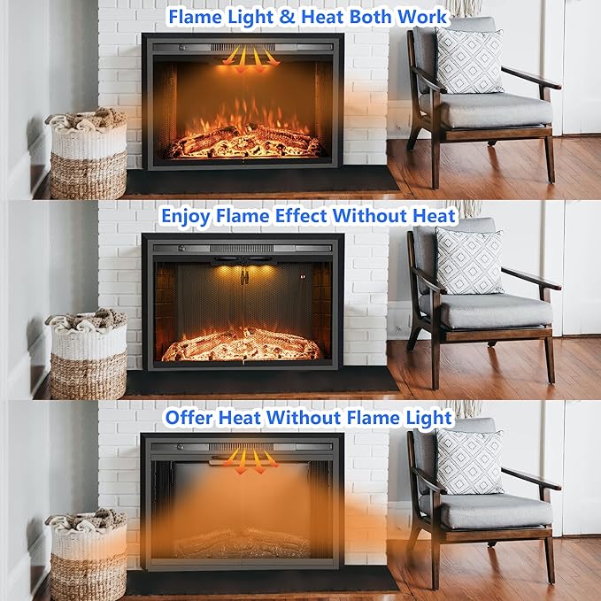 29 Inches Electric Fireplace Insert, 750W/1500W Fireplace Heater