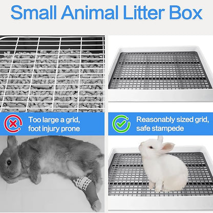 2 Pack Rabbit Litter Box with Grate, Large Shallow Bunny Litter Box Tray Plastic Guinea Pig Training Pan for Small Animals, Hamster, Hedgehog, Chinchillas, 14.5 x 11.6 x 2.5 Inch