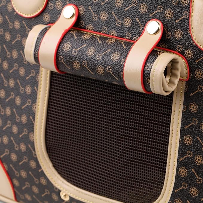 Adriene's Choice Luxury Pet Carrier, Puppy Small Dog Carrier, Cat Carrier Bag, Waterproof Premium PU Leather Carrying Handbag for Outdoor Travel Walking Hiking Shopping