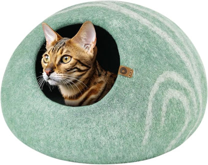 Cat Cave – Premium Felt Cat Bed Enclosure for Indoor Cats, Handmade Merino Wool (Pistachio, Large)