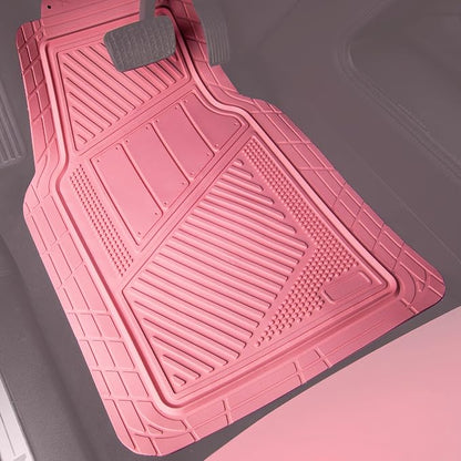 CAR PASS Heavy Duty Rubber Floor Mats 4-Piece,Pink Car Mats Full Sets Anti-Slip,Waterproof Universal Trim-to-Fit for Car SUV Truck, Durable All Weather Automotive Car Mats for Women,Girly(All Pink)