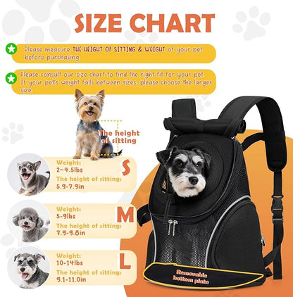 WOYYHO Pet Dog Carrier Backpack with Windows, Ventilated Small Dog Backpack | Breathable Top & Side Windows, Safety Belt, Storage Pockets, Small Dog Front Backpack, for Travel Hiking Outdoor, Black2.0, L