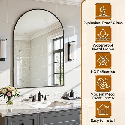 Arched Mirror 20"x30", Bathroom Mirror, Wall Mounted Vanity Mirror