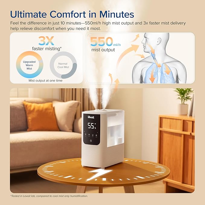LEVOIT Humidifiers for Bedroom Home, Smart Warm and Cool Mist Air Humidifier