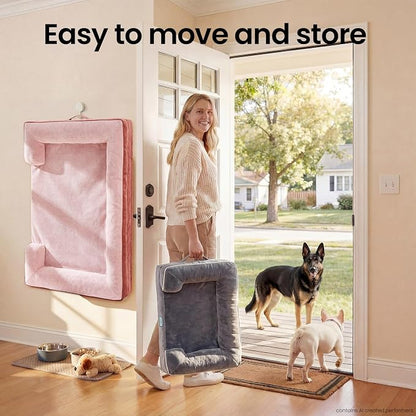 OhGeni Orthopedic Extra Large Dog Bed Couch, Memory Foam, 44-inch (Pink) | Waterproof Pet Bed with Machine-Washable Removable Cover & Soft Comfortable Fabric