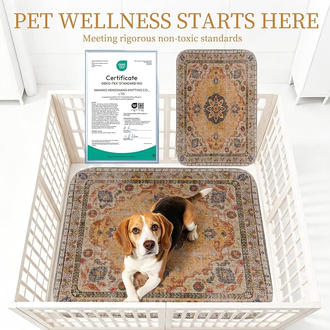 Homimp Washable Pee Pads for Dogs, 2 Pack Reusable Puppy Pads Waterproof, Absorbent and Leakproof Dog Pee Pads, Non Slip Puppy Training Pads, Pet Mat for Floor,Crate,Couch,Whelping,Khaki, 36"x41"
