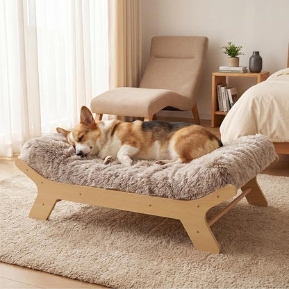 Elevated Wood Dog Bed Frame Mat Set, WoodPattern, Medium | Raised Sturdy Attractive Dog Sofa Couch Furniture, 60 lb