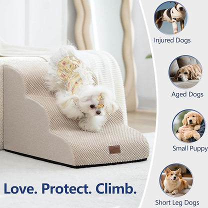 GoGoBunny Ramp Dog Stairs for Couch Sofa and Chair 11.8" H, 2-Step Pet Steps for Small Dogs and Cats, Non-Slip Waterproof Fabric Cover, Stable and Balanced Indoor Step, Pets Friendly, Beige