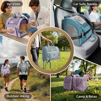 Expandable Cat Carrier Backpack for Large Cats - Airline Approved Pet Carrier Backpack for Small Dogs, Hiking & Travel, Waterproof with Breathable Mesh, 22lbs Capacity (Plum, Large)