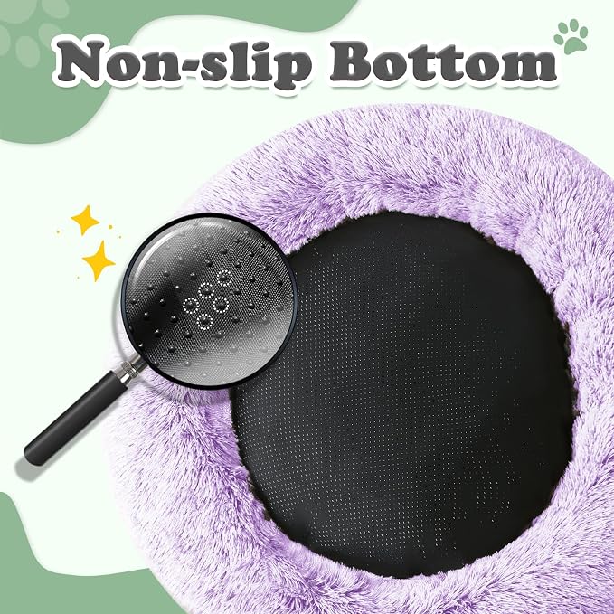 JOLLYVOGUE Dog & Cat Bed, Calming Anti-Anxiety Pet Bed for Small Dogs, Fluffy Donut Cushion for Small and Medium Pets (23")