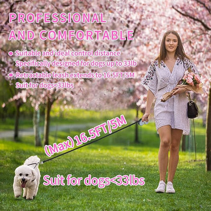 Retractable Dog Leash,[Strong Nylon Tape][One-Handed One Button Lock] for Small Medium Dogs and Cats,16ft Pet Walking Leash with 360°Tangle-Free Design,Anti-Slip Handle,Gift Package (Grey)