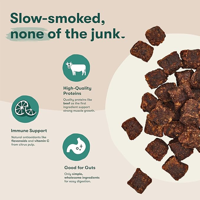 Jinx Beef Bites, Soft Jerky Dog Treats, Bite-Sized Snack, Low-Calorie and Packed with Flavor, Slow-Smoked Real Beef & Liver, No Fillers, 5oz, 6 Pack