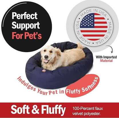 Majestic Pet Bagel Calming Dog Bed, 40 Inch Large, Round, Washable, Blue | Cozy Soft Fluffy Donut Pet Bed with Spine Support for Head Rest – Anti-Anxiety Comfort for Puppies & Dogs, 40x29x9 Inches