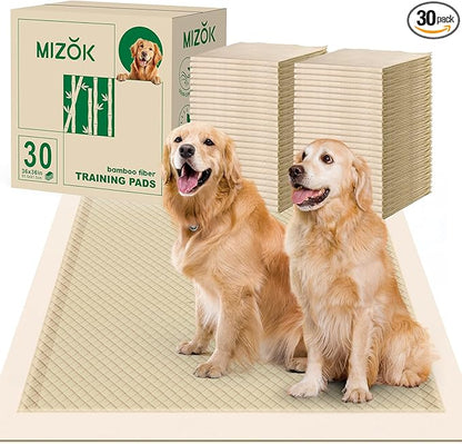 MIZOK Bamboo Dog Pee Pads Highly Absorbent No Leak XXL 36x36in 30Ct | Highly Absorbent Bamboo Pads Neutralize Odors Quickly and Leak Proof Bottoms Protect Your Floors for Potty Training