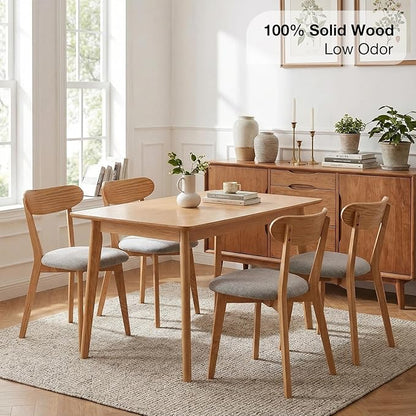 Bamskov 100% Solid Oak Wood Dining Room Chairs - Practical Kitchen Chairs - Wood Chair for Dining Room, Kitchen (4, Natural with Grey Cushion)