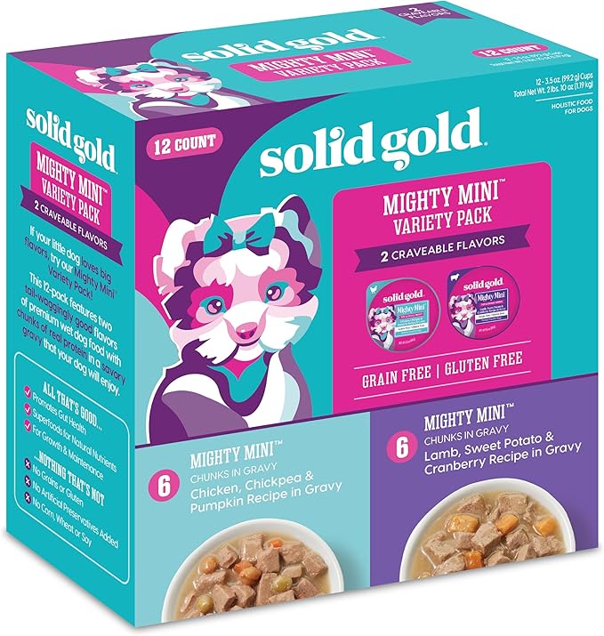 Solid Gold Wet Dog Food for Small Dogs - Grain Free Small Dog Food Wet Recipe w/Chicken, Lamb & Superfoods for Gut Health & Immune Support - for Puppies, Adult & Senior Breeds - 12ct Variety Pack