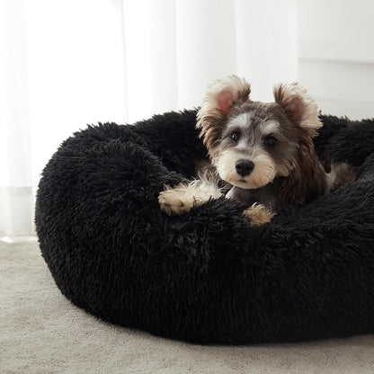 Calming Dog Bed & Cat Bed, Anti-Anxiety Donut Dog Cuddler Bed, Warming Cozy Soft Dog Round Bed, Fluffy Faux Fur Plush Dog Cat Cushion Bed for Small Medium Dogs and Cats | Fluffy Faux Fur Round Cuddler,Anti-Anxiety,Anti-Slip Bottom,Plush Pet Dog Beds fo...