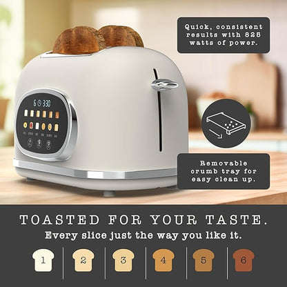 Rae Dunn Retro Digital Electric Toaster, 2 Slice Stainless Steel Toaster