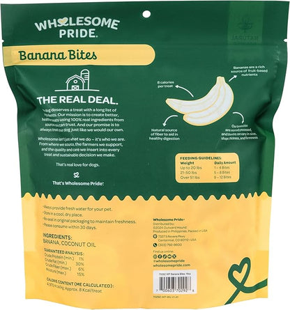 Wholesome Pride Banana Bites Dog Treats, 2 Ingredients – Bananas & Coconut Oil, Grain-Free, 16oz