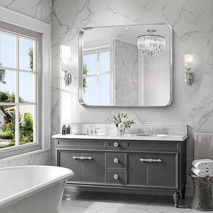 CIRCUMI Silver Bathroom Mirror, Rounded Corner, Tempered Glass, Large Mirror
