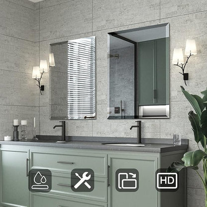 Mirrorons Beveled Mirror, Wall Mirror 24" x 32", Frameless Rectangle Bathroom
