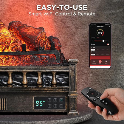 TURBRO Eternal Flame 26 in. WiFi Infrared Quartz Electric Fireplace Log Heater