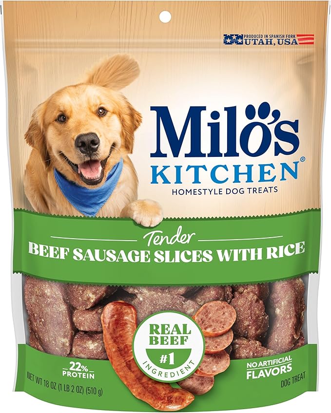 Milo's Kitchen Beef Sausage Slices With Rice Dog Treats, 18 Ounce