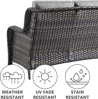 Belord 5 Piece Outdoor Patio Furniture Set - Wicker Furniture Patio Conversation Set, Outdoor Swivel Rocker Chairs with 3-Seater Sofa and 2 Ottomans for Small Space, Gray Cushion