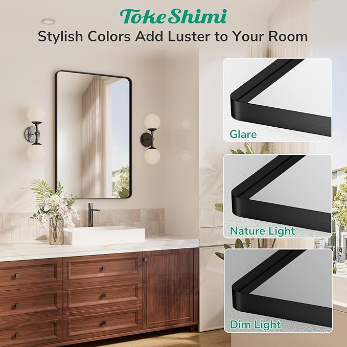 TokeShimi 30x36 Black Mirror for Bathroom, Modern Bathroom Vanity Mirror