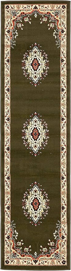 Unique Loom Reza Collection Traditional Persian Style Area Rug, 2 ft 2 in x 8 ft 2 in, Olive/Ivory