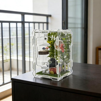 Jumping Spider Enclosure Kit - Acrylic Habitat with Magnetic Lock & Feeding Port - 5.1x3.1x3.1 inch Ventilated Terrarium for Small Pets, Jumping Spiders, Tarantula Slings, Beetles