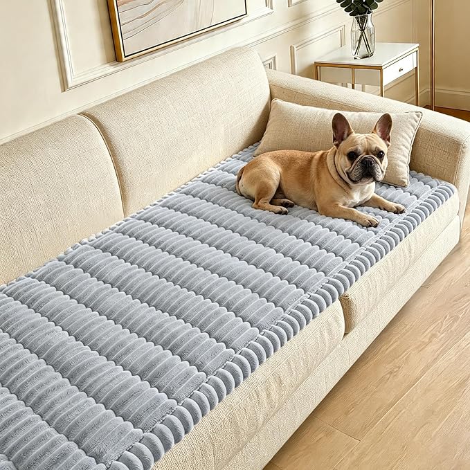 Couch Cover for Dogs Washable,Non Slip Fuzzy Durable Pet Friendly Cozy | Soft Slipcovers for 3 Cushion Sofa Cover,Plush Thick Protector Fits Mat Bed Leather & Fabric Couches (Light Grey 27.6"x70.9")