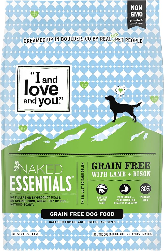 I and love and you Naked Essentials Dry Dog Food - Lamb + Bison - High Protein, Real Meat, No Fillers, Prebiotics + Probiotics, 23lb Bag