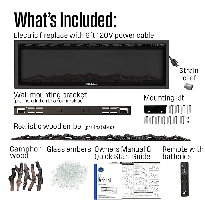 Westinghouse 50 Inch Electric Fireplace Heater, Compatible