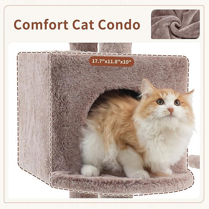 Gitelsnour Cat Tree for Indoor Cats, 55.1 inch Cat Tower with 7 Sisal Scratching Posts, Multi-Level Cat Condo wit Large Play Platform Furry Ball, Cat Cave, 2 Padded Perches, Basket, Mushroom GCT013MU