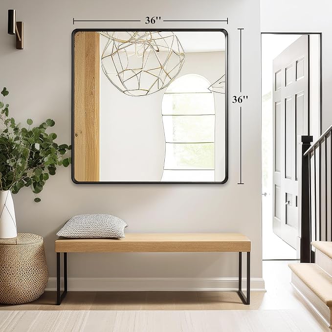 Fabuday Black Bathroom Mirror Wall Mounted- 36x36 Inch Big Framed Mirror
