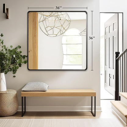 Fabuday Black Bathroom Mirror Wall Mounted- 36x36 Inch Big Framed Mirror