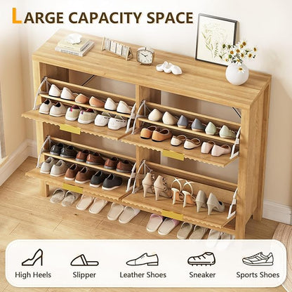 Shoe Cabinet Storage for Entryway, Fluted Shoe Cabinet