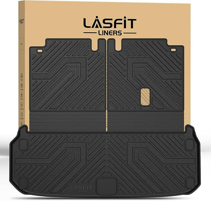 LASFIT Cargo Mat & Backrest Mats for Nissan Pathfinder 2013-2020 / Infiniti QX60 2014-2021 / JX35 2013, All Weather TPE Custom Fit Easy Clean Durable No-Curling Trunk Mat for Pathfinder & QX60 & JX35