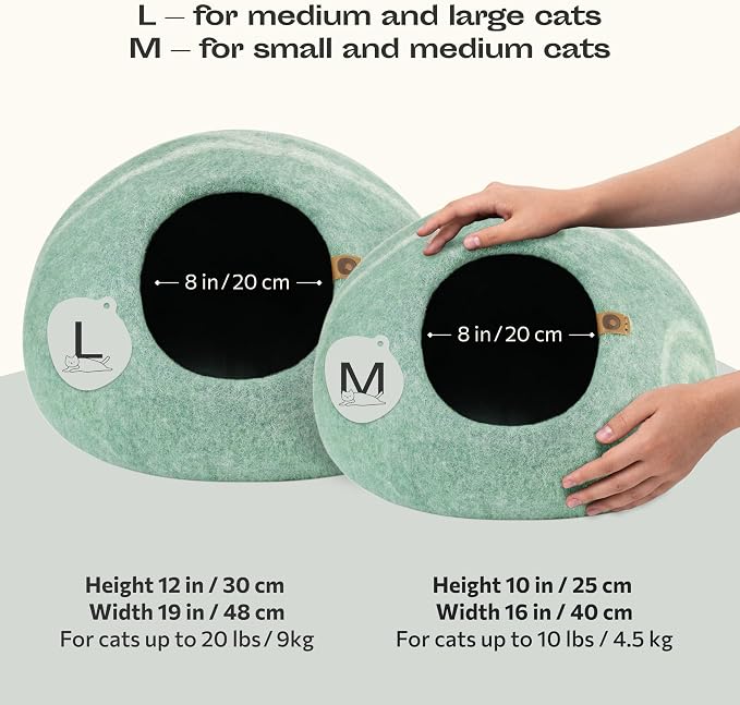 Cat Cave – Premium Felt Cat Bed Enclosure for Indoor Cats, Handmade Merino Wool (Pistachio, Medium)