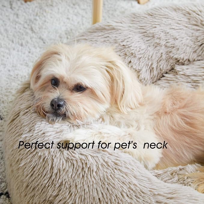 Western Home Calming Donut Small Dog Cat Bed Washable Puppy Bed,24" Brown | Fluffy Faux Fur Round Cuddler,Anti-Anxiety,Anti-Slip Bottom,Pet Beds for Puppy&Small Dogs&Large Cat,Up to 25 LBS